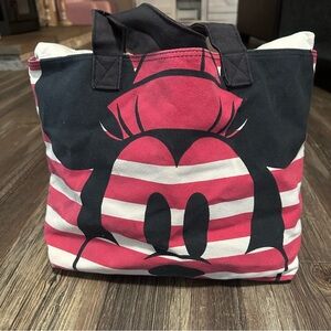 Disney Store Mickey & Minnie Mouse striped canvas tote bag red black polka-dot